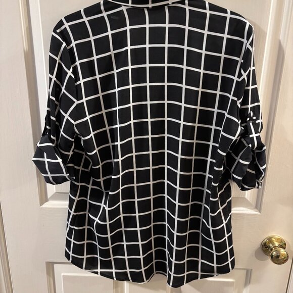Calvin Klein Women's Black/White Windowpane Boyfriend Tunic Shirt ~ Medium - Picture 6 of 6